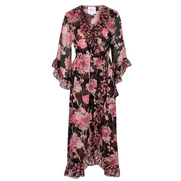 MISA Los Angelos Naia Floral Print Chiffon Wrap Midi Dress Size XS - Picture 3 of 14